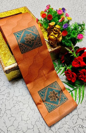 Kubera borderless elite bridal rapier fancy light weight silk type sarees function wear - LIGHT ORANGE (4)