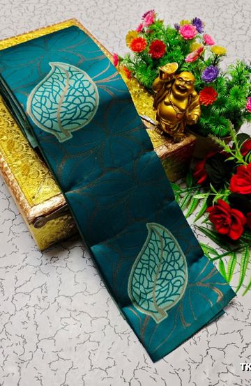 Kubera borderless elite bridal rapier fancy light weight silk type sarees function wear - TEAL COLOUR (4)