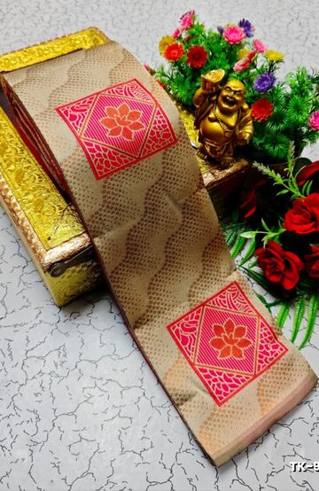 Kubera borderless elite bridal rapier fancy light weight silk type sarees function wear - SANDLE (5)