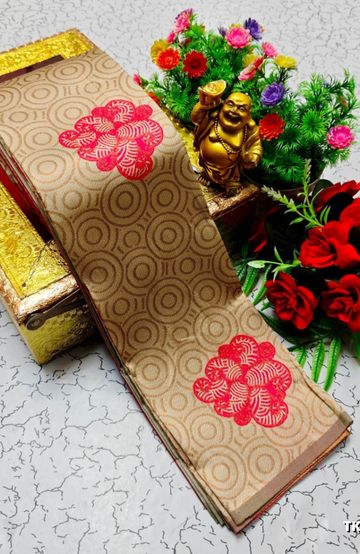 Kubera borderless elite bridal rapier fancy light weight silk type sarees function wear - LIGHT GOLD