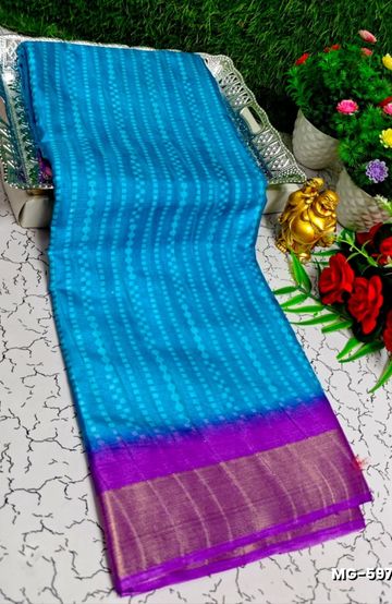 Traditional Look Malgudi Silk Saree Lightweight Silk Blend Saree - BLUE COLOUR (7)