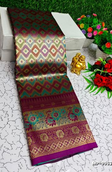 Luxurious heavy work blouse fabric with floral goldwork jaal border - DARK PINK (7)