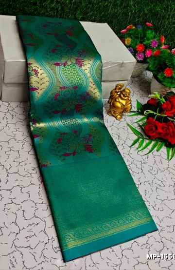 Korvai kotanji Trendy & Fancy bhutta and 2/100 Silk Cotton Sarees Function wear - GREEN COLOUR