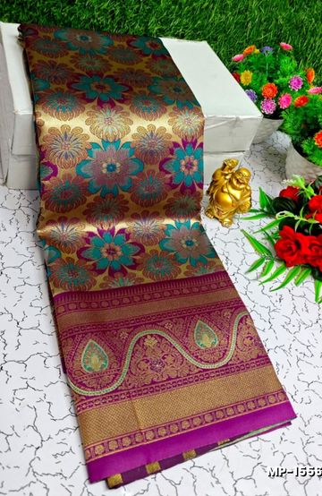BRIDAL SILK GOLD SILVAR AND COPPER ZARI WEAVE AND WEDDING ART SILK SAREES - RED (1)
