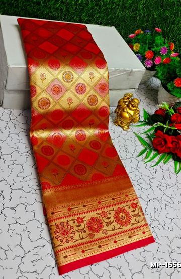 MODERN FANCY SOFT SILK SAREES WITH BUTTA DESIGN - ORANGE (1)