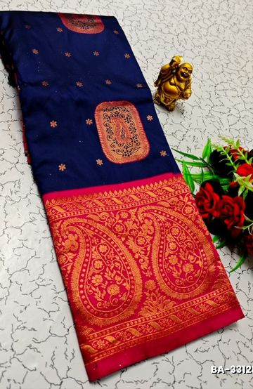 Luxurious heavy work blouse fabric with floral goldwork jaal border - DARK PINK (7)