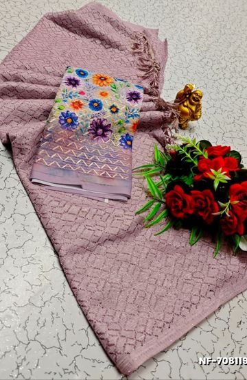 Soft Net Saree with Shimmering Weave and Designer Digital Print Blouse - LEVENDOR