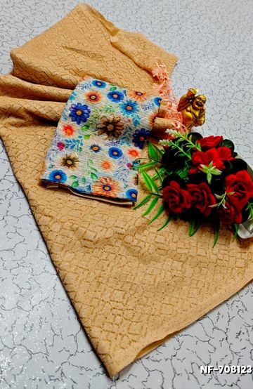 Soft Net Saree with Shimmering Weave and Designer Digital Print Blouse - LIGHT SANDLE