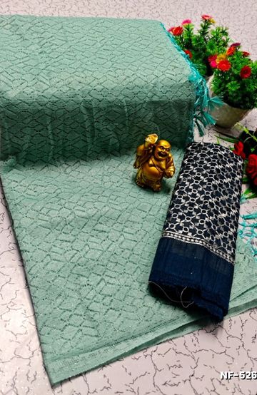 Soft Net Saree with Shimmering Weave and Designer Work Blouse - LIGHT GREEN SHADE