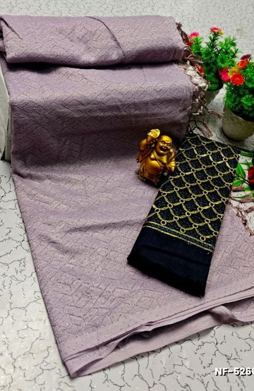 Soft Net Saree with Shimmering Weave and Designer Work Blouse - LIGHT LAVENDER