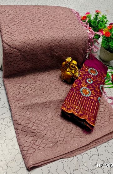 Soft Net Saree with Shimmering Weave and Designer Work Blouse - PURPLE (1)