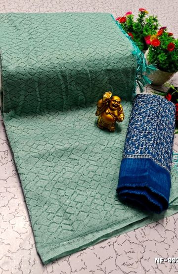 Soft Net Saree with Shimmering Weave and Designer Work Blouse - LIGHT GREEN SHADE (1)
