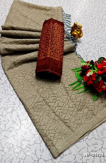 Beauty checked soft silk rich look design soft material function and party wear - OLIVE GREEN