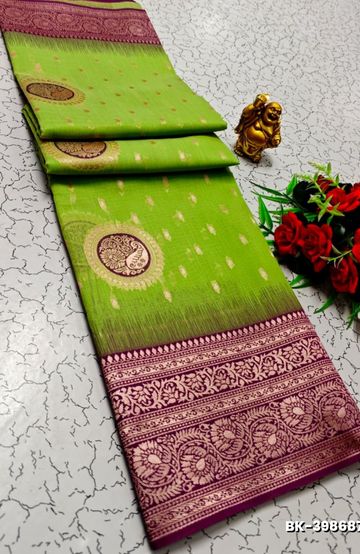 Banaras with our banarasi cotton fabric — a beautiful fusion of classic artistry and breathable comfort wear saree - FLORAISON GREEN (2)