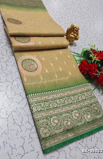 Banaras with our banarasi cotton fabric — a beautiful fusion of classic artistry and breathable comfort wear saree - CREAM (2)