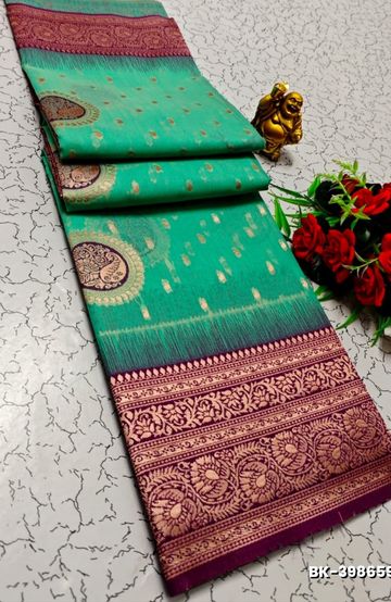 Banaras with our banarasi cotton fabric — a beautiful fusion of classic artistry and breathable comfort wear saree - NORMAL GREEN