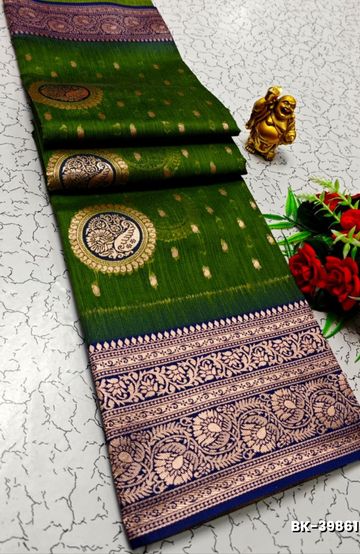 Banaras with our banarasi cotton fabric — a beautiful fusion of classic artistry and breathable comfort wear saree - GREEN (4)