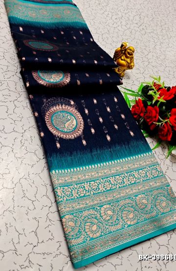 Banaras with our banarasi cotton fabric — a beautiful fusion of classic artistry and breathable comfort wear saree - R BLUE