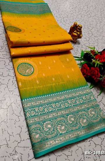 Banaras with our banarasi cotton fabric — a beautiful fusion of classic artistry and breathable comfort wear saree - YELLOW (2)