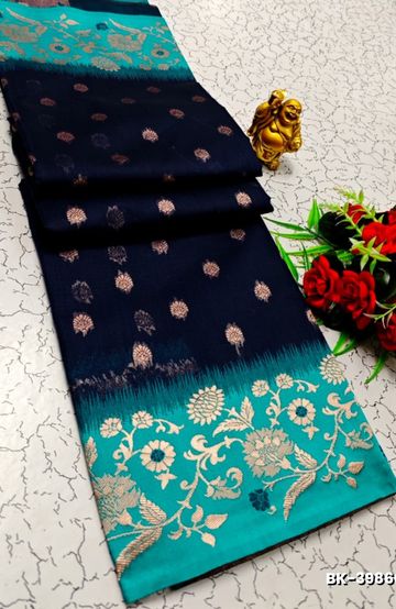 Banaras with our banarasi cotton fabric — a beautiful fusion of classic artistry and breathable comfort wear saree - NAVY COLOUR (2)