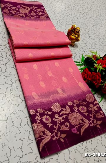 Banaras with our banarasi cotton fabric — a beautiful fusion of classic artistry and breathable comfort wear saree - BABY PINK (5)