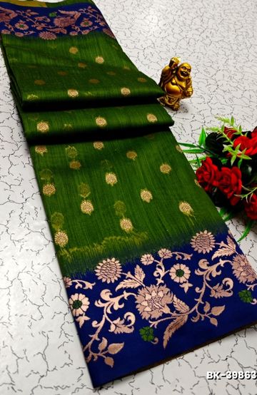 Banaras with our banarasi cotton fabric — a beautiful fusion of classic artistry and breathable comfort wear saree - BOTTLE GREEN (2)