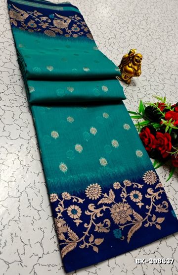 Banaras with our banarasi cotton fabric — a beautiful fusion of classic artistry and breathable comfort wear saree - LIGHT BLUE