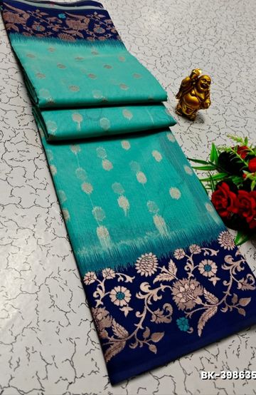 Banaras with our banarasi cotton fabric — a beautiful fusion of classic artistry and breathable comfort wear saree - DARK SKY BLUE (4)