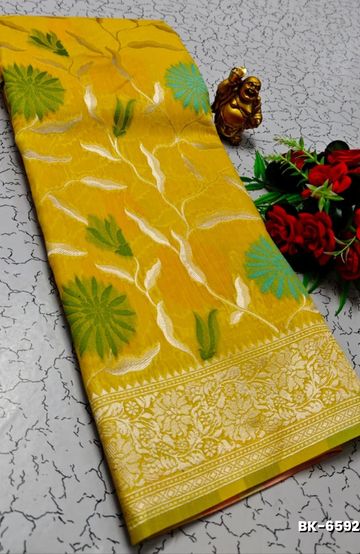 Banaras with our banarasi cotton fabric a beautiful fusion of classic artistry and breathable comfort wear saree - GOLD COLOUR