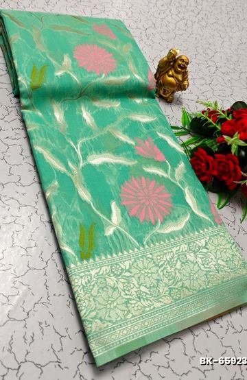 Banaras with our banarasi cotton fabric a beautiful fusion of classic artistry and breathable comfort wear saree - LIGHT SKY BLUE