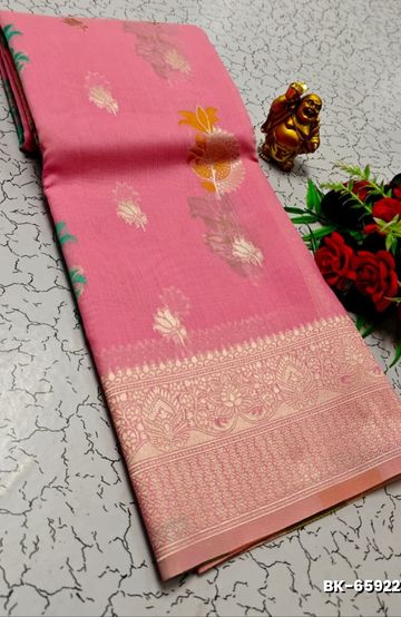 Banaras with our banarasi cotton fabric a beautiful fusion of classic artistry and breathable comfort wear saree - BABY PINK