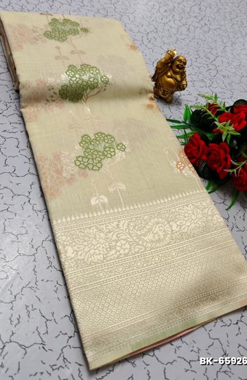 Banaras with our banarasi cotton fabric a beautiful fusion of classic artistry and breathable comfort wear saree - BEIGE COLOUR