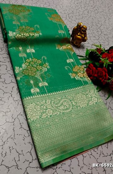 Banaras with our banarasi cotton fabric a beautiful fusion of classic artistry and breathable comfort wear saree - ICE BLUE