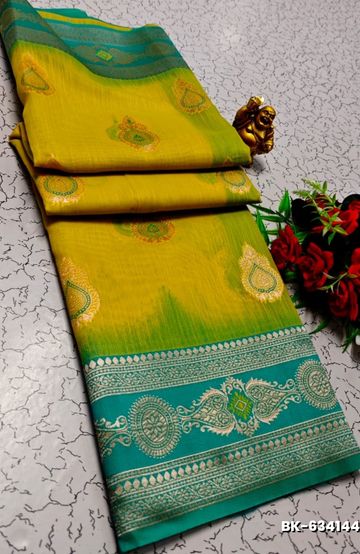 Dailywear cotton sarees all over body flower designpattern design premium look lightweight comfortable wear - YELLOW COLOR