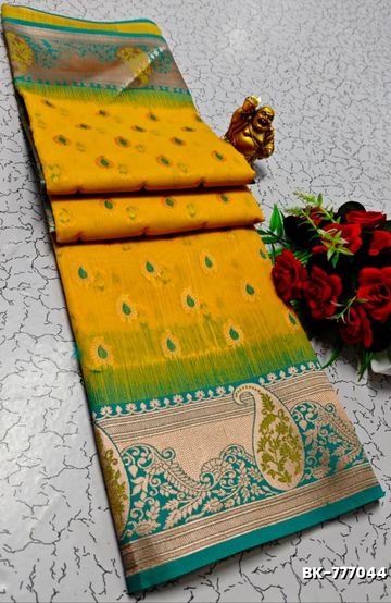 BRIDAL SILK GOLD SILVAR AND COPPER ZARI WEAVE AND WEDDING ART SILK SAREES - LIGHT PEACH (3)