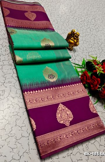 BRIDAL SILK GOLD SILVAR AND COPPER ZARI WEAVE AND WEDDING ART SILK SAREES - TUQUOISE (4)