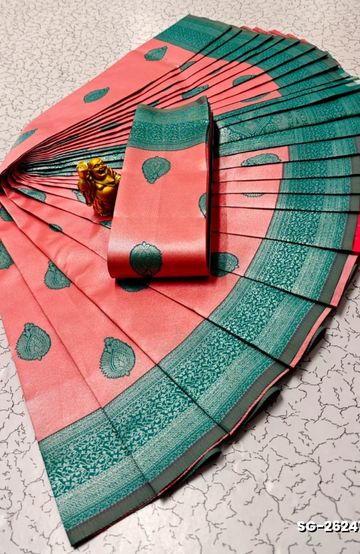 BRIDAL SILK GOLD SILVAR AND COPPER ZARI WEAVE AND WEDDING ART SILK SAREES - LITE GREEN (1)