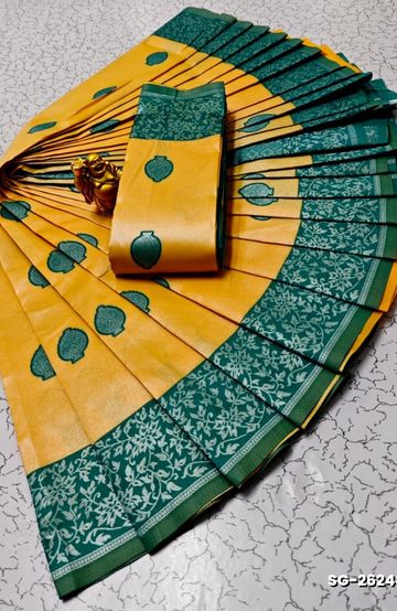 BRIDAL SILK GOLD SILVAR AND COPPER ZARI WEAVE AND WEDDING ART SILK SAREES - TUQUOISE (4)