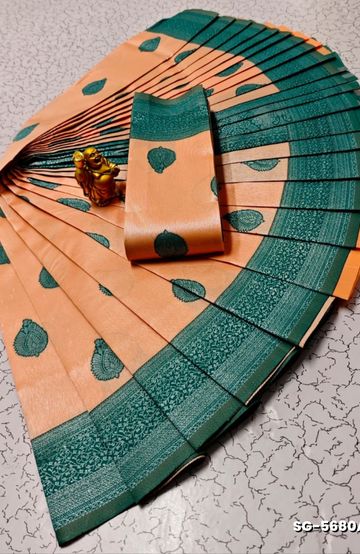 BRIDAL SILK GOLD SILVAR AND COPPER ZARI WEAVE AND WEDDING ART SILK SAREES - TURQUOISE GREEN (2)