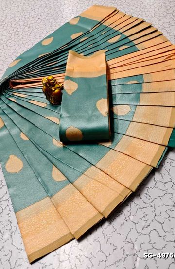 TRENDING DIGITAL EMBROIDERY ZARI WORK KALIYANI COTTON SAREES - BLUE COLOUR