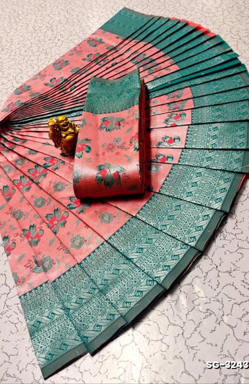 Premium Meena work Soft Silk Saree weddings, festivals, traditional Wear - MEHENDHI GREEN