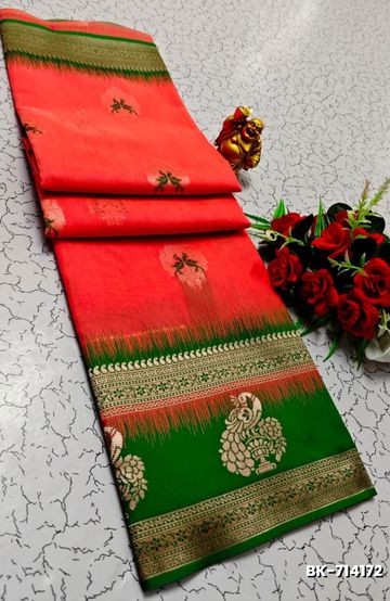 Traditional Look Malgudi Silk Saree Lightweight Silk Blend Saree - BLUE COLOUR (2)