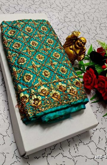 Luxurious heavy work blouse fabric with floral goldwork jaal border - REXONA (1)