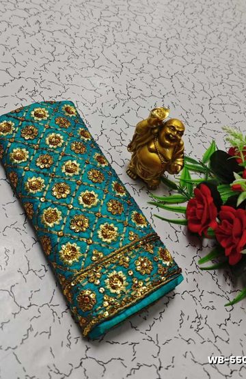 Luxurious heavy work blouse fabric with floral goldwork jaal border - REXONA (2)