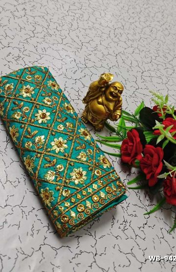 Luxurious heavy work blouse fabric with floral goldwork jaal border - REXONA (4)