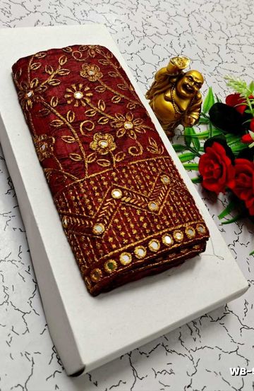 Luxurious heavy work blouse fabric with floral goldwork jaal border - MERUN (4)