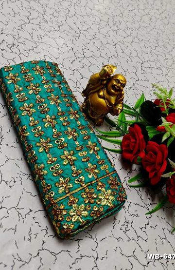 Luxurious heavy work blouse fabric with floral goldwork jaal border - REXONA (5)