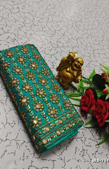 Luxurious heavy work blouse fabric with floral goldwork jaal border - REXONA (6)