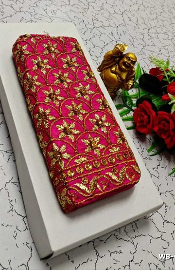 Luxurious heavy work blouse fabric with floral goldwork jaal border - DARK PINK (7)