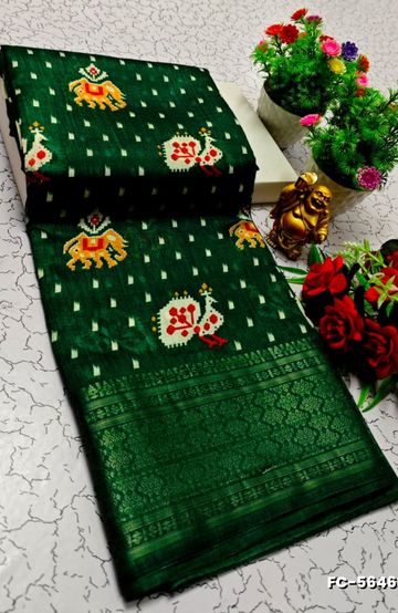 Designer Multi-Color Floral Print Blouse Fabric - BOTTLE GREEN